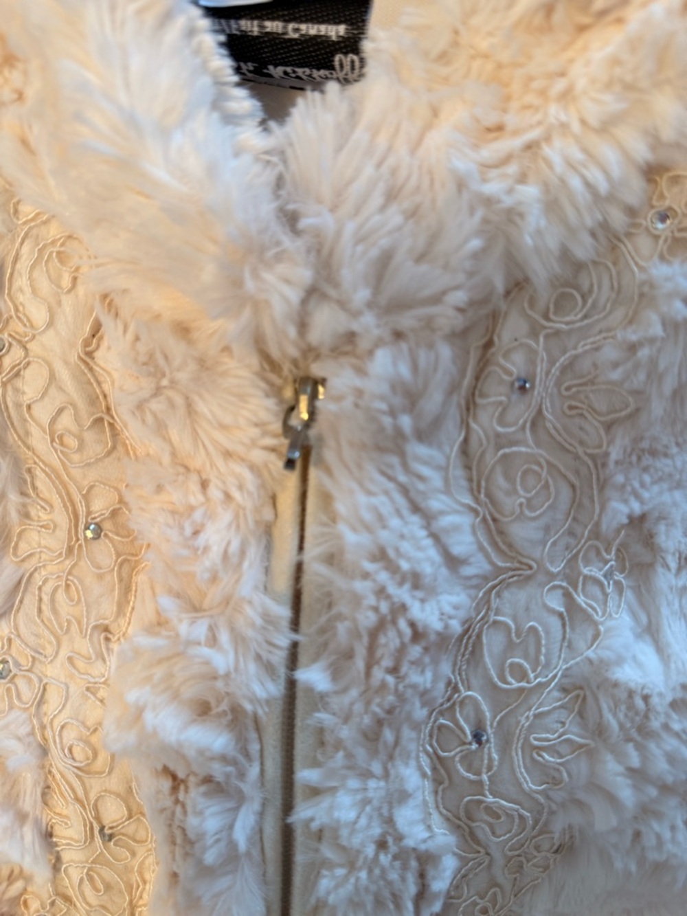 Joseph Ribkoff Faux Fur Embroidery & Rhinestones Jacket Size 10 - Picture 5 of 10